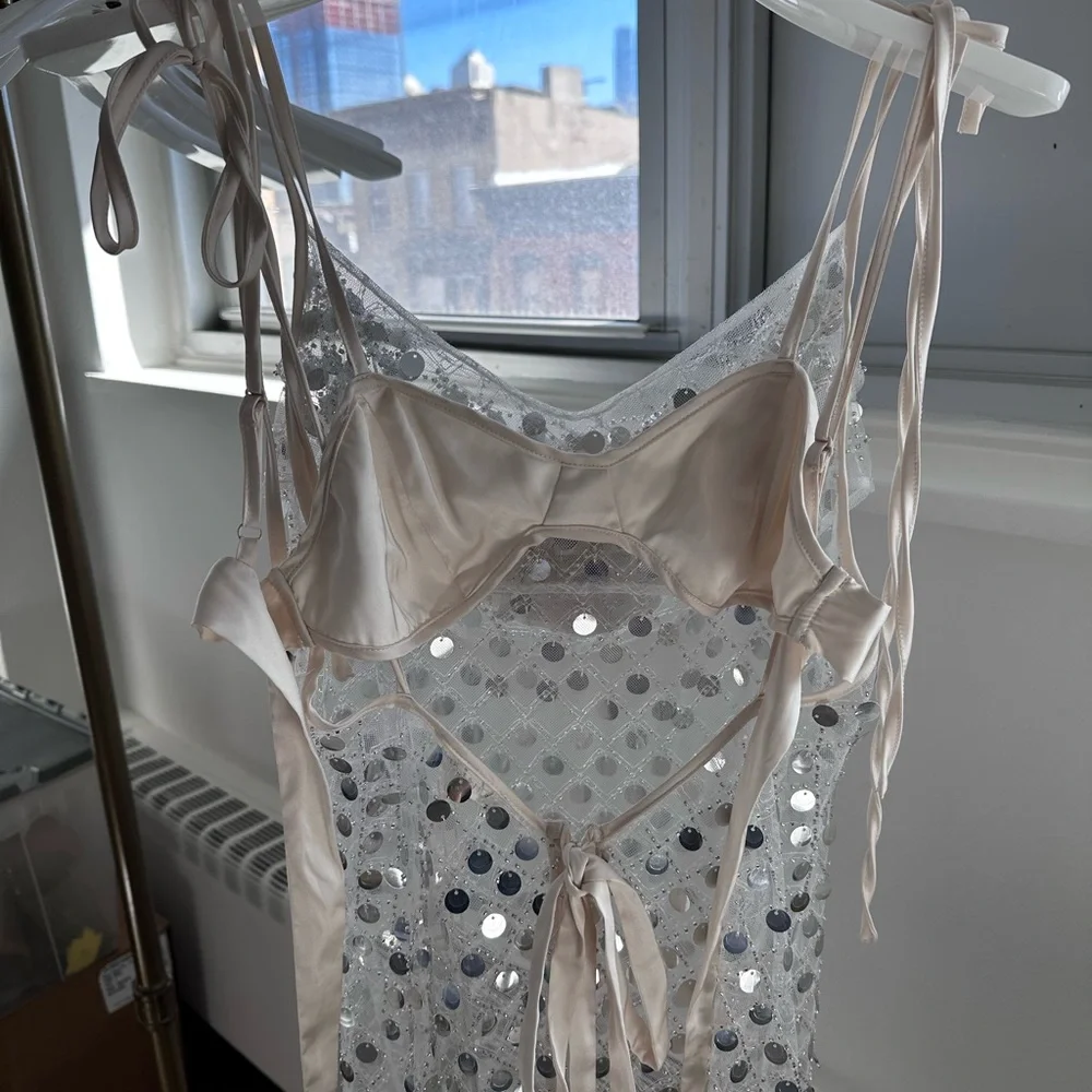 For Love & Lemons Charelle Maxi Dress in Silver - Size Small - Picture 10 of 11